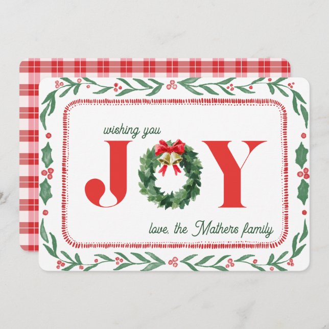 Cosy Plaid Christmas Joy Holiday Card (Front/Back)