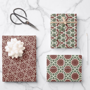 Cosy Plaid Christmas Pattern with Snowflakes Wrapping Paper Sheet