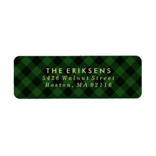 Cosy Plaid   Green and Black Buffalo Plaid Return Address Label