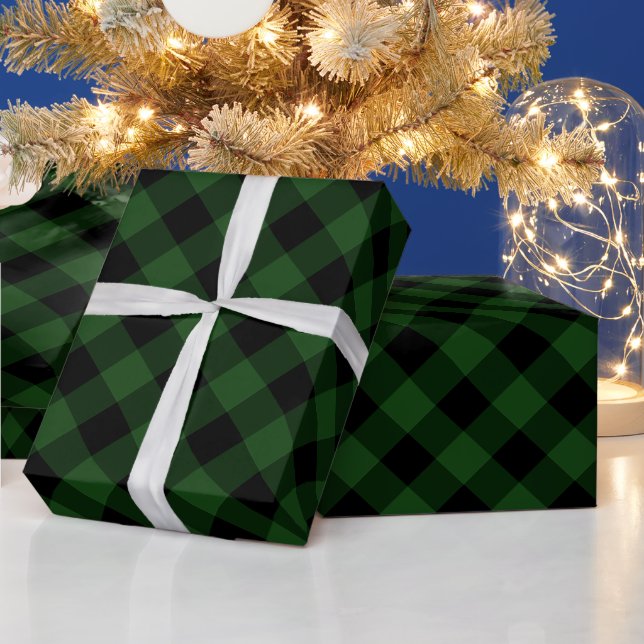 Cosy Plaid | Green and Black Buffalo Plaid Wrapping Paper (Holidays)