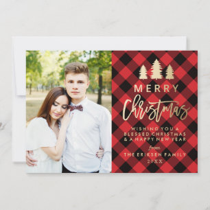 Cosy Plaid Holiday Photo Card in Red