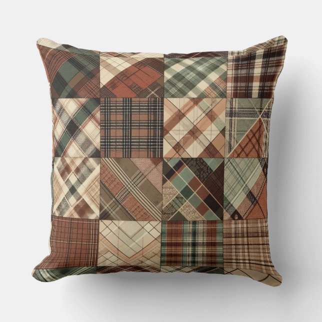 Cosy Plaid Patchwork Cushion (Front)