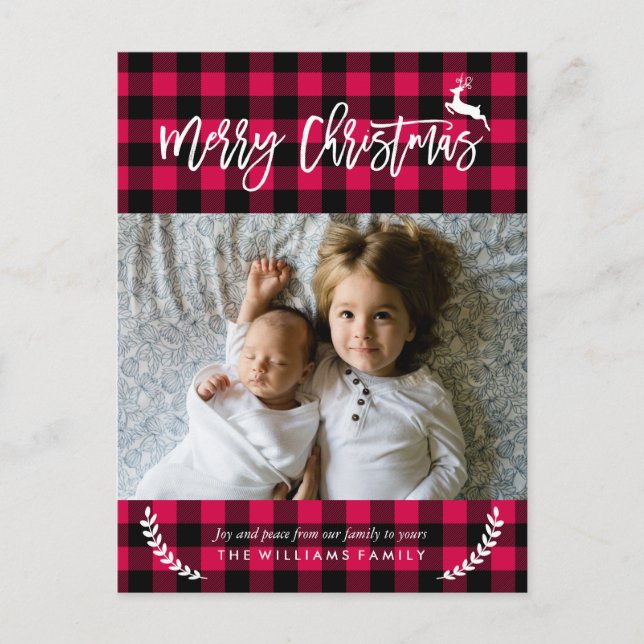 Cosy Plaid Pattern Christmas Photo Holiday Postcard (Front)