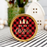 Cosy Plaid | Red and Black Buffalo Plaid Classic Round Sticker<br><div class="desc">Show off your Christmas spirit with rustic holiday stickers. The Cosy Plaid stickers feature a red and black buffalo plaid pattern background, faux gold foil graphics and text that say "Merry Christmas", and your custom text below. The Christmas stickers are perfect to use as envelope seals, party favours, and more....</div>