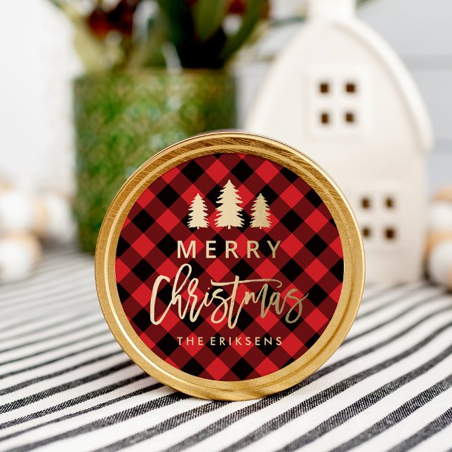 Cosy Plaid | Red and Black Buffalo Plaid Classic Round Sticker (Creator Uploaded)