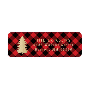 Cosy Plaid   Red and Black Buffalo Plaid Return Address Label