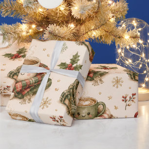 Cosy Plaid Scarf Coffee Mugs Christmas Wrapping Paper