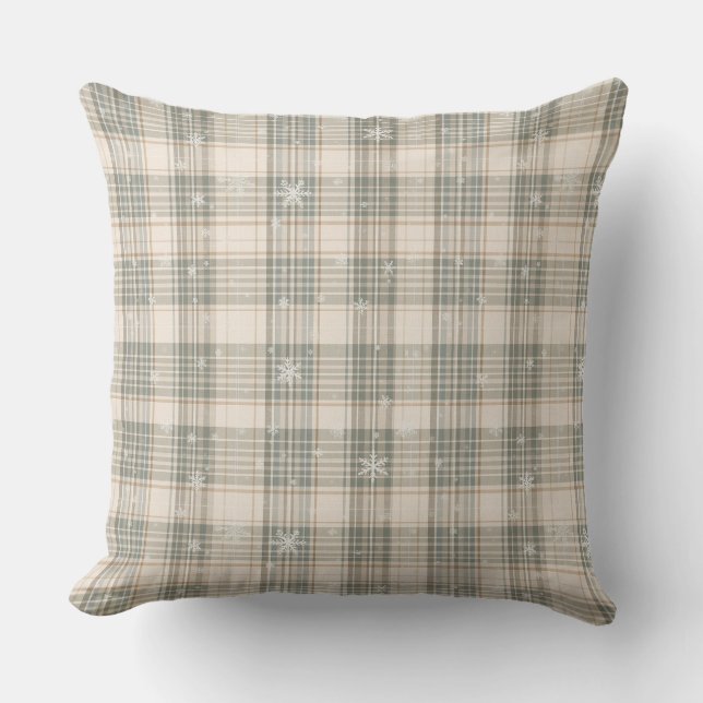 Cosy Plaid & Snowflake Winter Home Décor Cushion (Front)