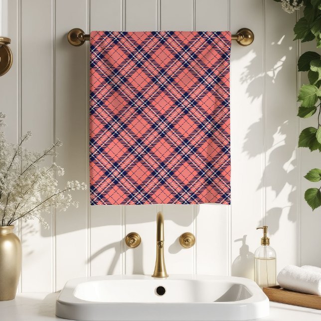 Cosy Plaid Towel Coral Navy Birthday Surprise (Cozy Plaid Towel Coral Navy Birthday Surprise)
