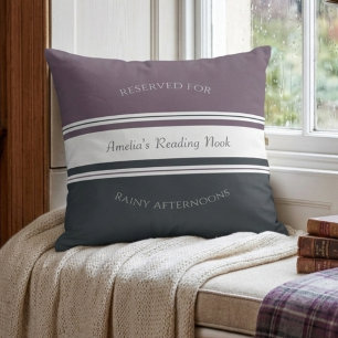 Cosy Plum and Charcoal Book Lovers Reading Pillow