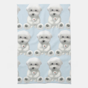 Cosy Plush Moment: Smiling Bichon Hugging Mini Tea Towel