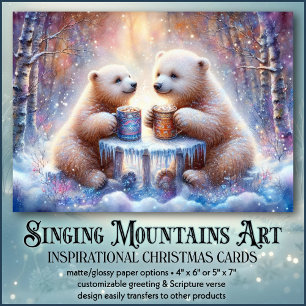 Cosy Polar Bear Cocoa Christian Friends Christmas Holiday Card