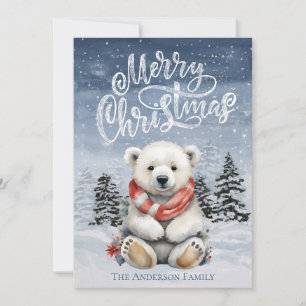 Cosy Polar Bear with Red Scarf Christmas Card