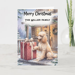 Cosy Poodle & Red Gift Woodland Christmas Custom Card