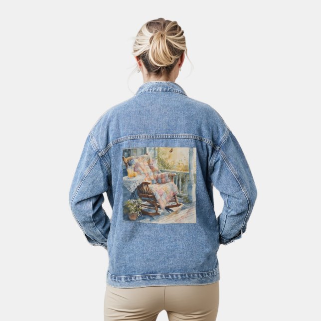 Cosy Porch with Quilt and Lemonade Charm Denim Jacket (Model)