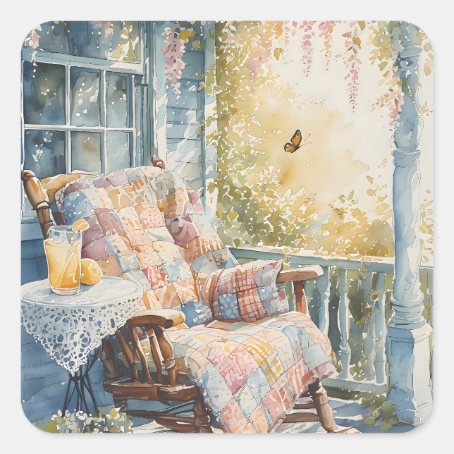 Cosy Porch with Quilt and Lemonade Charm Square Sticker (Front)