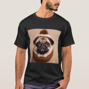 Cosy Pug in Winter Scarf and Beanie T-Shirt