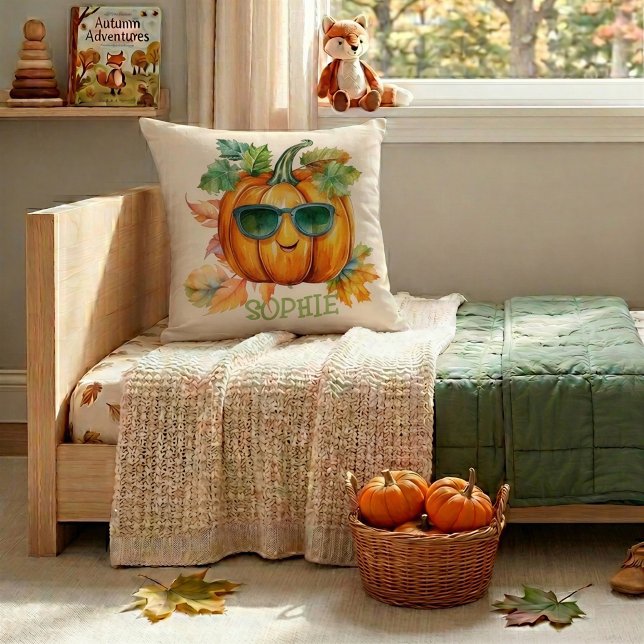 Cosy Pumpkin Autumn Personalised Throw Pillow (Creator Uploaded)