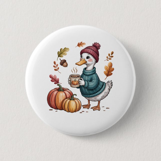 Cosy Pumpkin Coffee Goose Fall Art 6 Cm Round Badge (Front)
