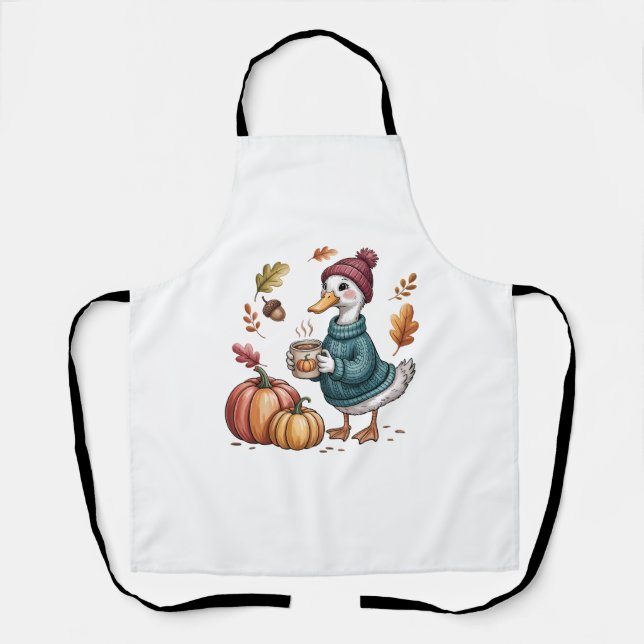 Cosy Pumpkin Coffee Goose Fall Art Apron (Front)