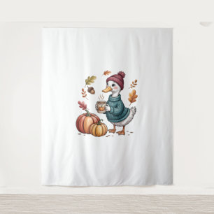Cosy Pumpkin Coffee Goose Fall Art Tapestry