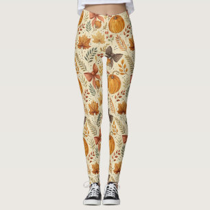 Cosy Pumpkin Floral Autumn Seamless Pattern (2) Leggings