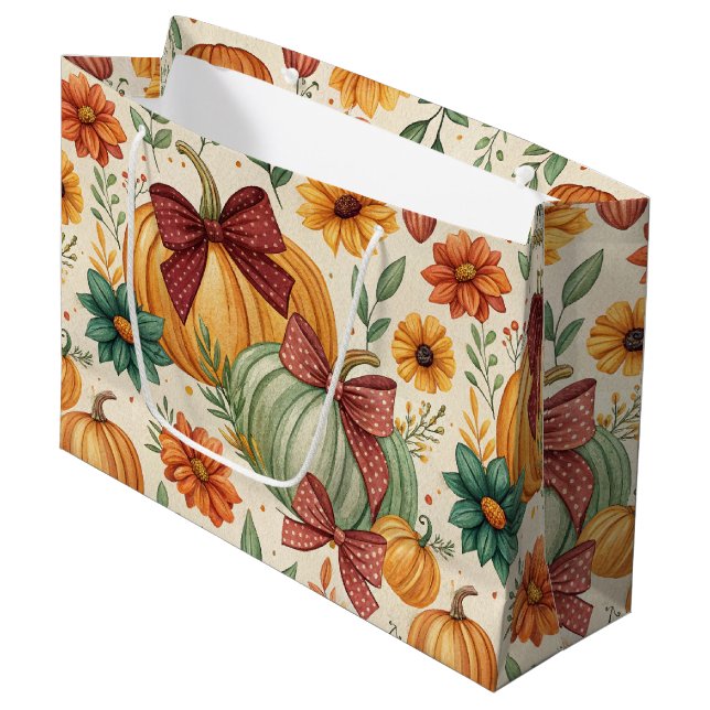 Cosy Pumpkin Floral Autumn Seamless Pattern Large Gift Bag (Front Angled)