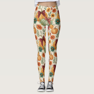 Cosy Pumpkin Floral Autumn Seamless Pattern Leggings