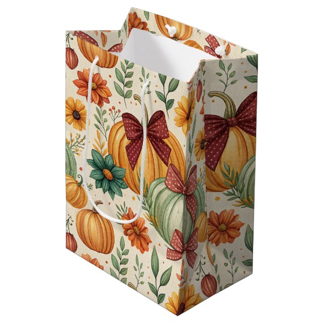 Cosy Pumpkin Floral Autumn Seamless Pattern Medium Gift Bag (Front Angled)
