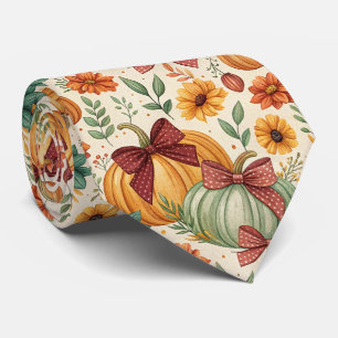 Cosy Pumpkin Floral Autumn Seamless Pattern Tie