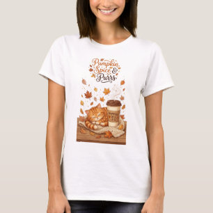 Cosy Pumpkin Spice and Purrs Autumn Cat Lover T-Shirt
