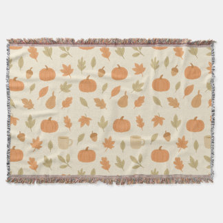 Cosy Pumpkin Spice Autumn Seamless Pattern Throw Blanket
