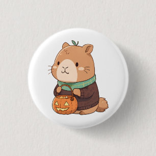 Cosy Pumpkin Sweater Capybara Autumn Leaves 3 Cm Round Badge