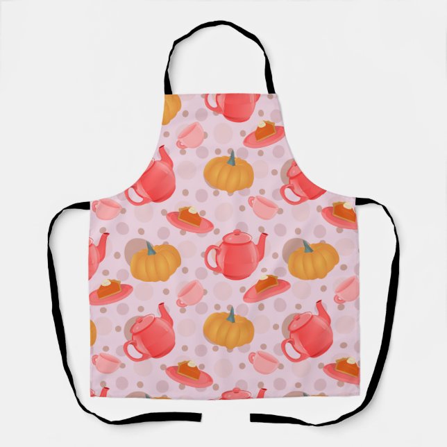 Cosy Pumpkin Tea Party Seamless Pattern Apron (Front)