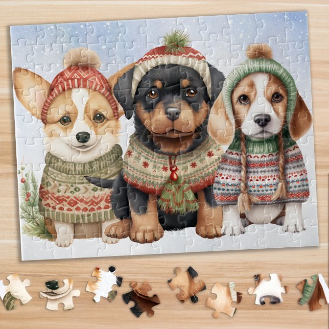 Cosy Puppy Dog Festive Cute Puppies Christmas Jigsaw Puzzle (Creator Uploaded)