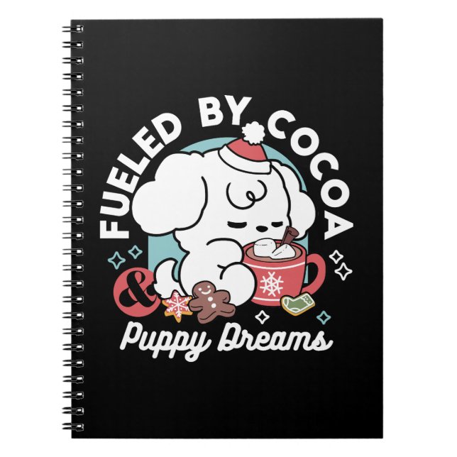 Cosy Puppy Dreams – Hot Chocolate and Christmas Notebook (Front)
