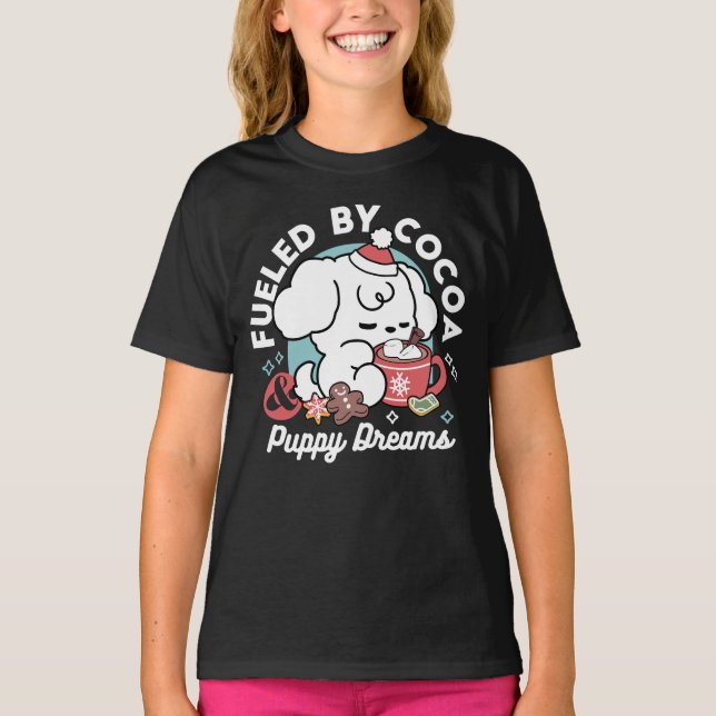 Cosy Puppy Dreams – Hot Chocolate and Christmas T-Shirt (Front)