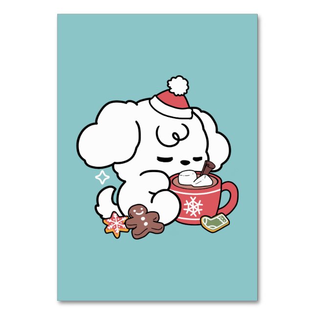 Cosy Puppy Dreams – Hot Chocolate and Christmas Table Number (Front)