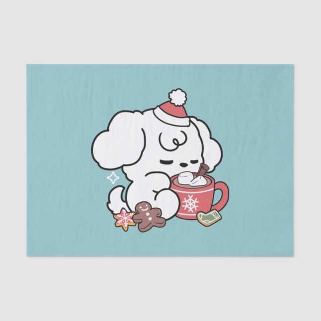 Cosy Puppy Dreams – Hot Chocolate and Christmas Tissue Paper (Front)