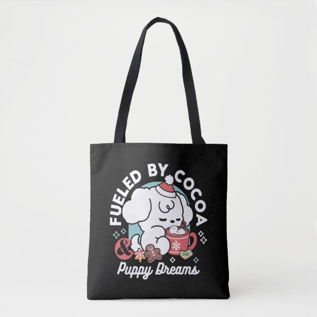 Cosy Puppy Dreams – Hot Chocolate and Christmas Tote Bag (Front)