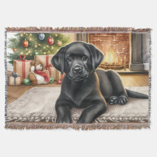 Cosy Puppy Labrador Retriever Dog Lover Christmas Throw Blanket