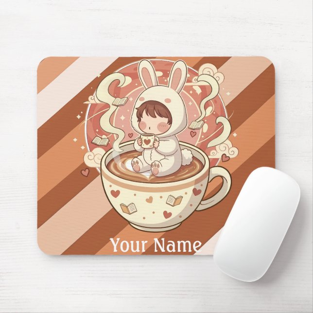 Cosy Rabbit Coffee Desk Mouse Pad (With Mouse)
