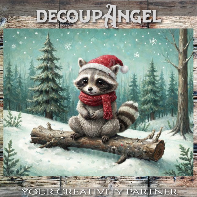 Cosy Racoon in Xmas Cheer - Decoupage - Tissue Paper (Creator Uploaded)