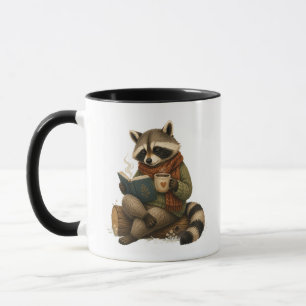 Cosy Racoon Reading Book with Coffee Mug