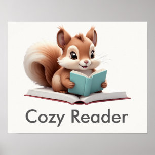 Cosy Reader Squirrel Woodland Nursery Poster
