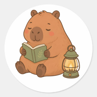 Cosy Reading Capybara by Lantern Cute Sticker Gift