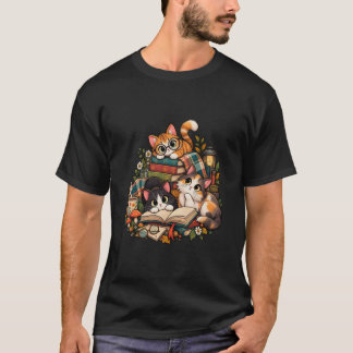 Cosy Reading Cats Vintage Book Lover Design T-Shirt