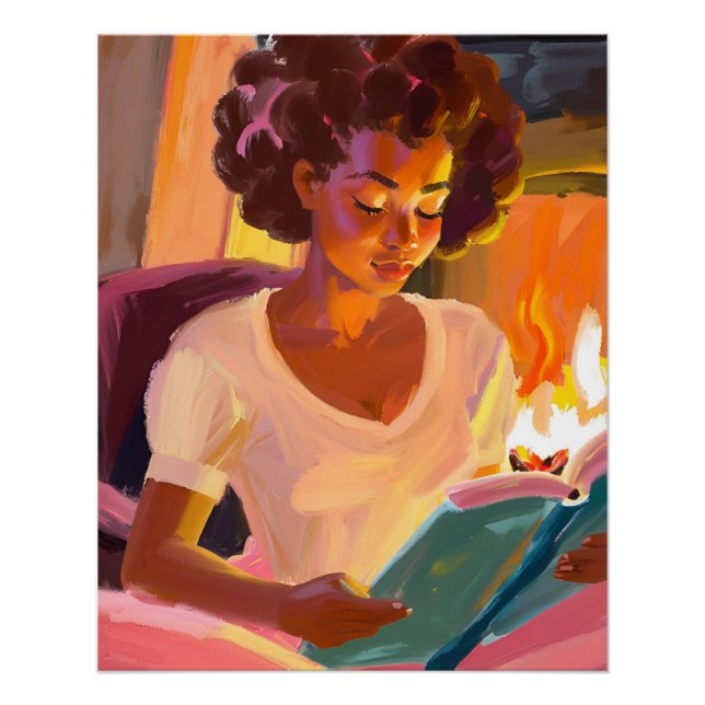 Cosy Reading Days: Afro Girl in a Peaceful Setting Poster (Front)