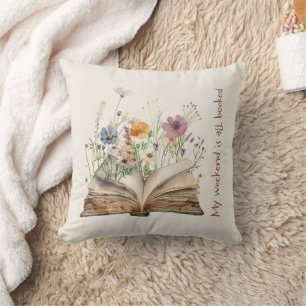 Cosy Reading Decor with Open Book & Garden Design Cushion