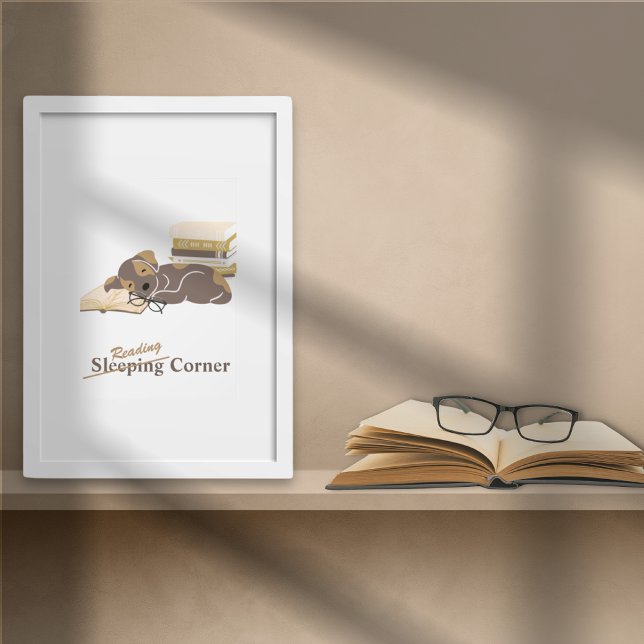Cosy Reading Nook Animal Themed Book Poster (Reading Collection Photo Print Dog)